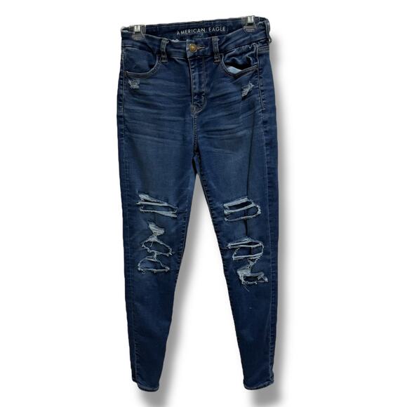 American Eagle Curvy High-Rise Jeggings Blue Denim Jeans Distressed Size 4 - Picture 1 of 6